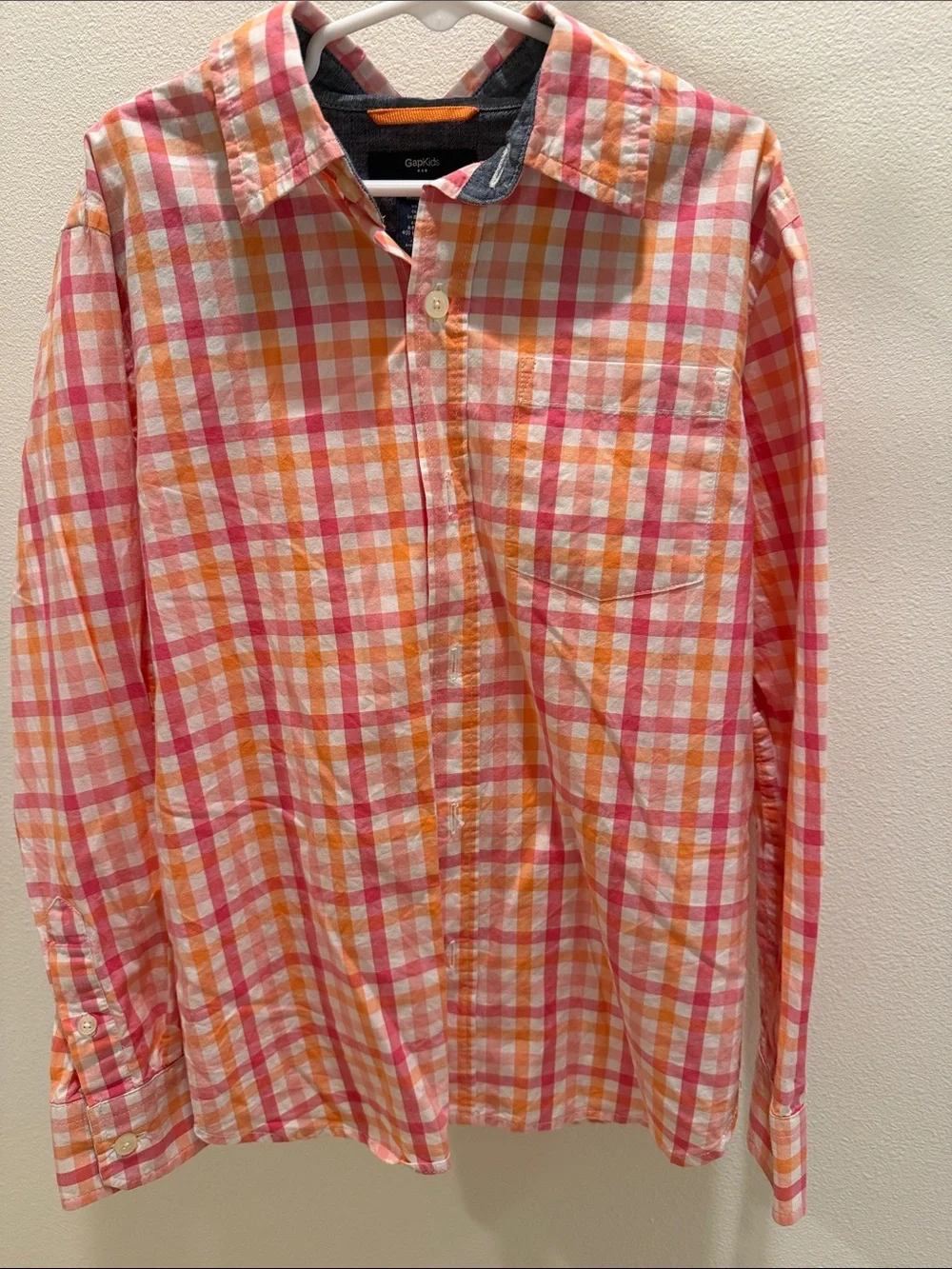 GAP Boys Pink & Orange gPlaid Button-Down Shirt